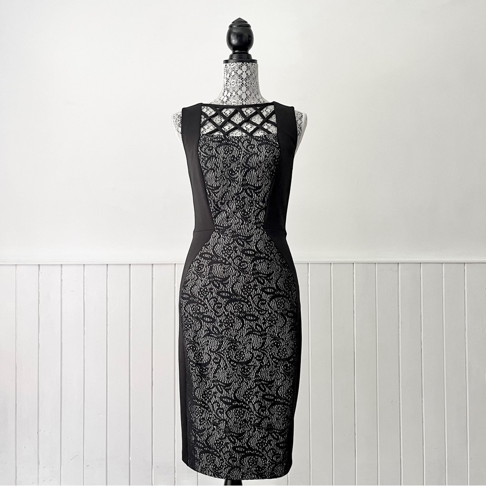 Jax Lattice Front Paisley Lace Sleeveless Sheath Dress Size 10